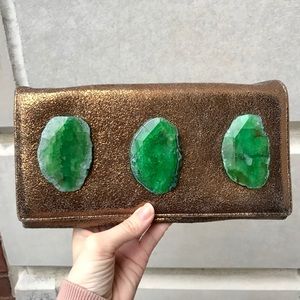 NWOT Leather stone clutch (Flora Bella)